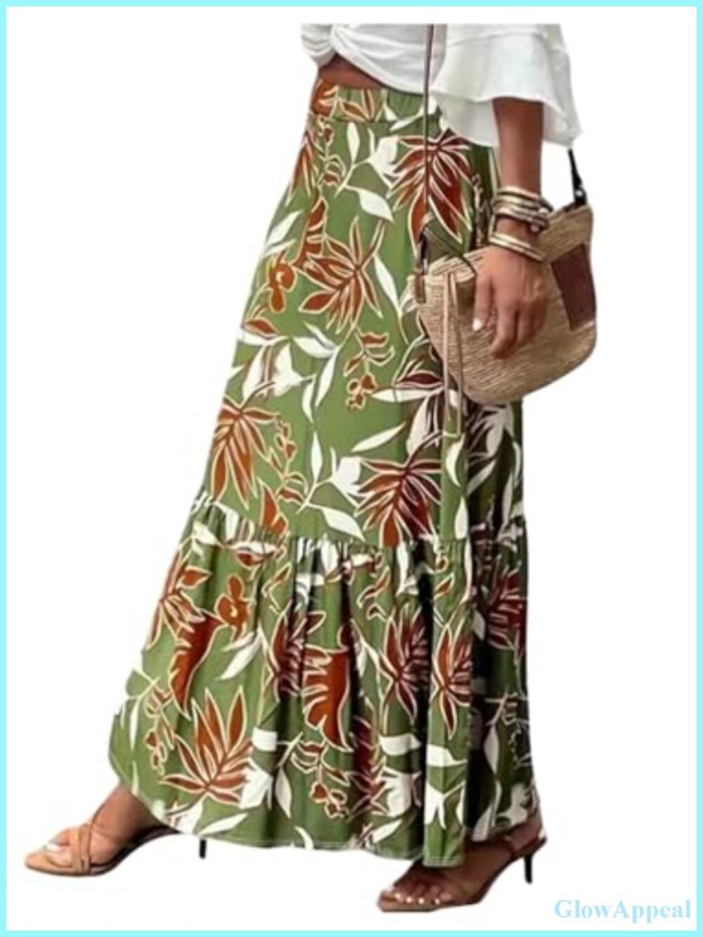 Womens Boho Western Ruffle Flowy Maxi Skirt High Waisted Summer Beach Graphic